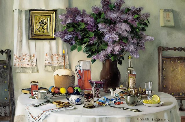 Сирень на столе, 1996, холст, масло, 66х99