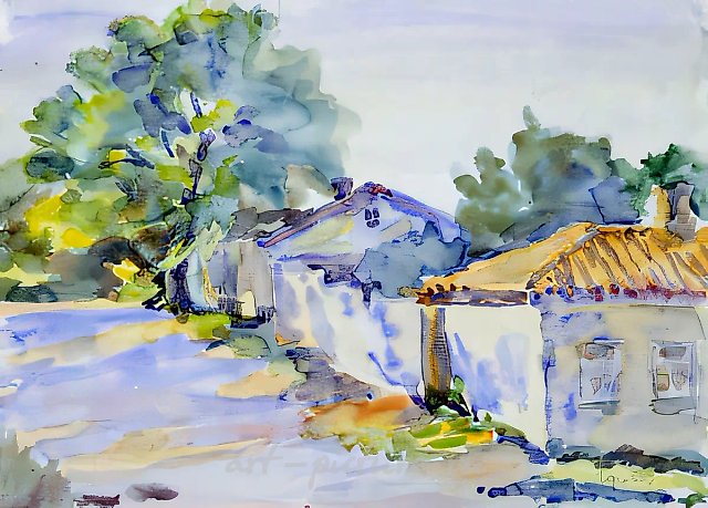 Тихая улица, 1999, акварель, бумага, 33x44, $500. Собственность автора