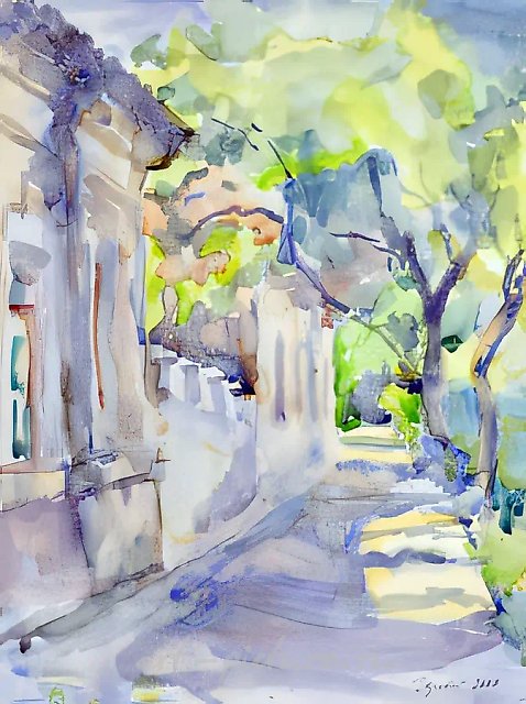В южном городе, 2000, акварель, бумага, 43x33, $500. Собственность автора
