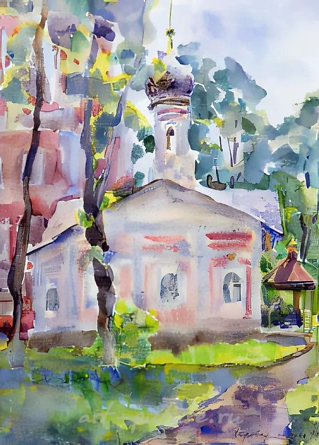 Церковь святого Тихона, 1999, акварель, бумага, 36x27, $500. Собственность автора