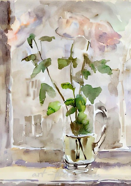 Розы зимой, 1996, акварель, бумага, 46x33,5, $500. С. В. Филимонов. Частная коллекция, Новосибирск, Россия