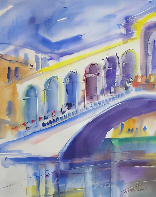 Венеция. Погружение в миф. Мост Риальто, 2000, акварель, 50x36, $700