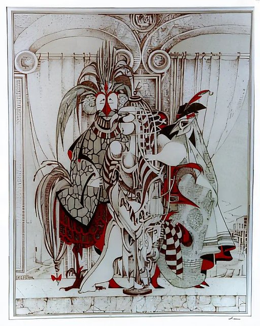 Bird in cage. Series "Masks and costumes", 1999, coloured ink, paper, pen, 60х50, $1.200