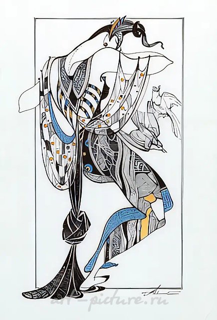 Birds-II. Series "Masks and costumes", 2001, ink, paper, pen, acrylic, 40х30, $180