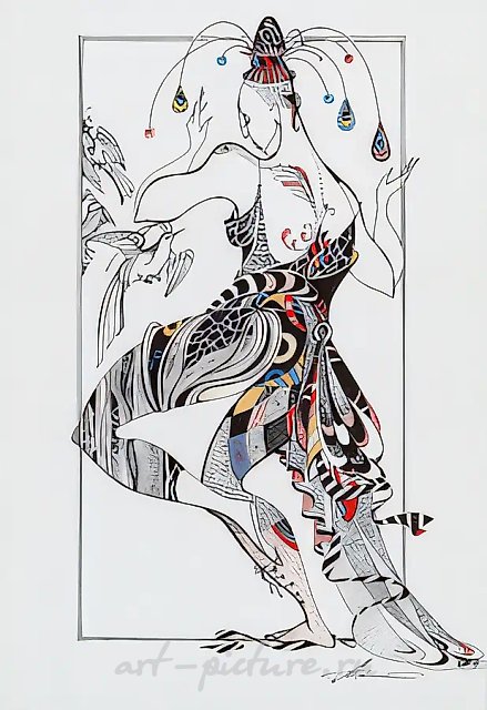 Birds-I. Series "Masks and costumes", 2001, ink, paper, pen, acrylic, 40х30, $180