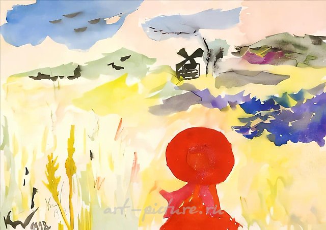 Мельница жизни, 1998, доска, акварель, 15x20