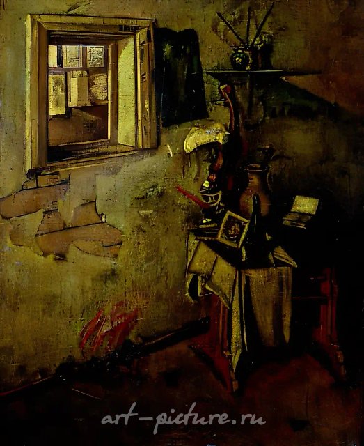 Интерьер, 1921, фанера, масло, 61х46,5 Владельцы Рубанов В.И. и Рубанова Е.И.