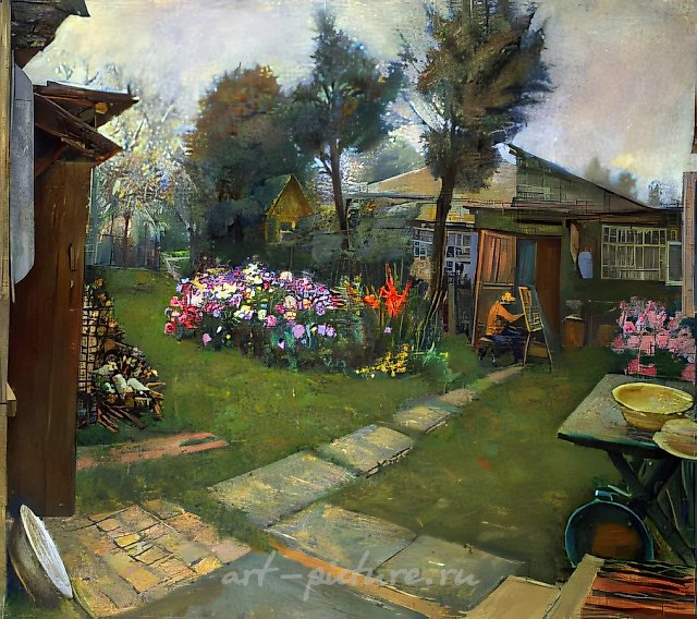Двор в Суханове, 1979, холст, масло, 105х120 Владельцы Рубанов В.И. и Рубанова Е.И.