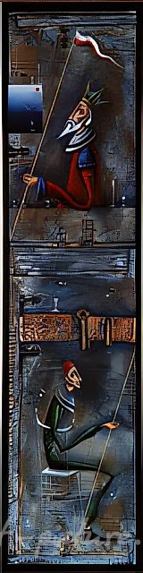 Из серии "Шахматы", 2001, дерево, масло, 112х38