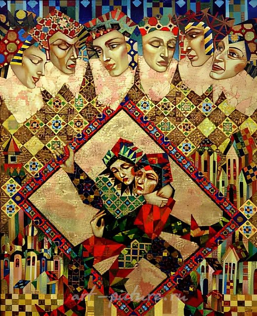 Весь мир — театр. Триптих, 2001, масло на холсте, 100x36, 100x80, 100x36. Собственность автора