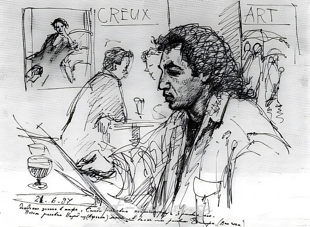 Тунисский художник рисует в кафе, 1997, бумага, перо, чернила, 23x30