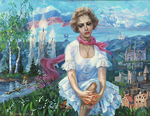 А. Оranskaya. Portrait of Tatiana Metternikh (woman with 5 passports), 2001, oil on canvas, 70х90, $700
