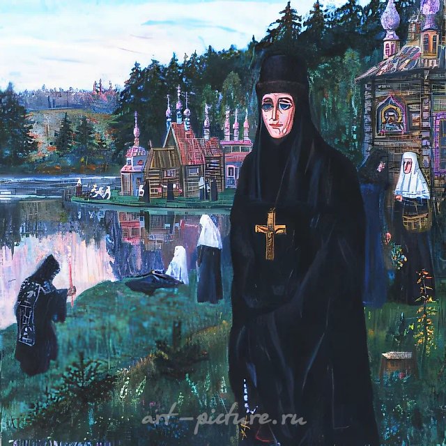 D.Nebogatov. Quiet abode. Memory of M.V. Nesterov, 1999, oil on canvas, 100х100, $580