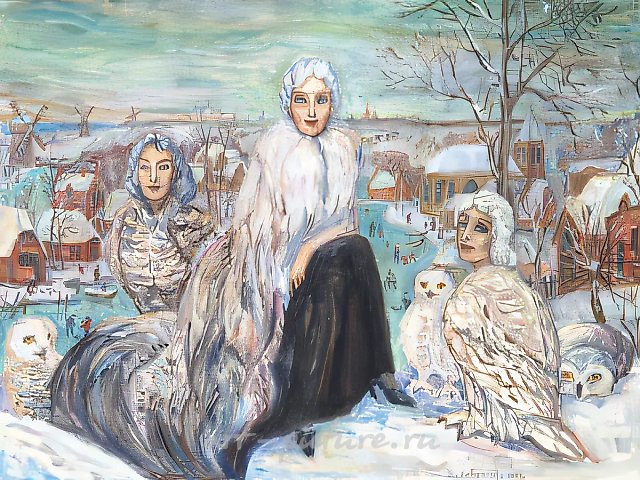 D.Nebogatov. Owls on the snow, 1999, oil on canvas, 60х80, $460