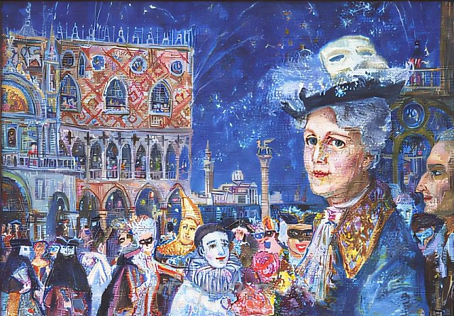 D.Nebogatov. Carnival in Venice, 1998, oil on canvas upon cardboard, 35х50 Privat collection. Russia