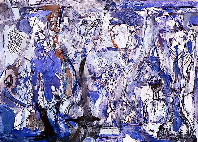 Натюрморт с бокалами, 1997, масло, графитный карандаш на бумаге, 80x120. Собственность автора