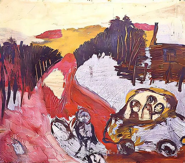 Дорога, 1989, масло, графитный карандаш, бронза, смешанная техника на бумаге, 80x100. Собственность автора