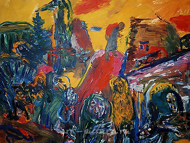 В городе, 1989, масло на картоне, 80x100. Собственность автора