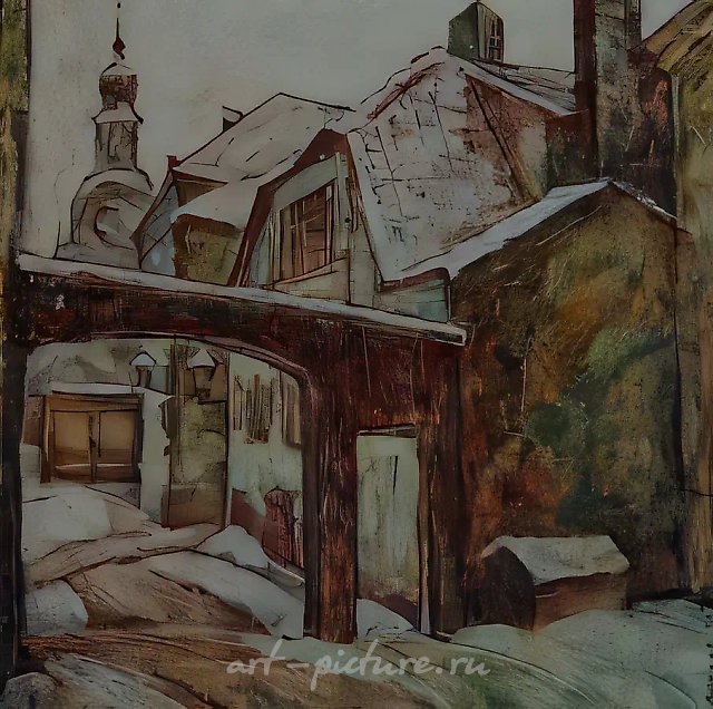 Riga. Triptych. Left part, 1973, tempera on canvas, 50x50