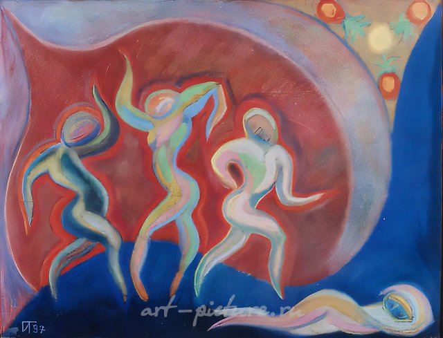 Клубные танцы, 1997, бумага, пастель, 50x60
