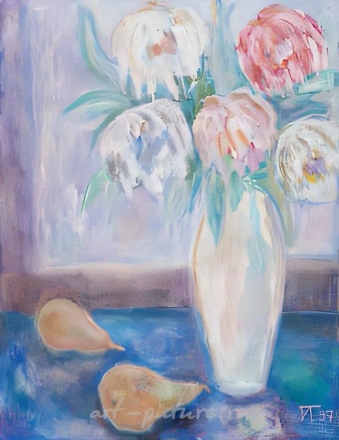 Натюрморт с цветами и фруктами, 1999, бумага, пастель, 70x50