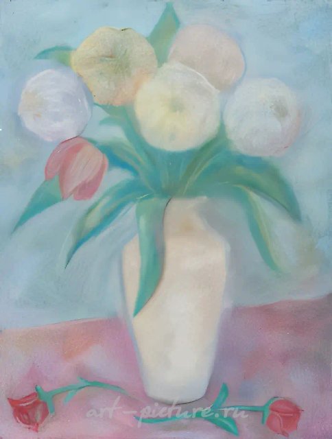 Натюрморт с цветами, 1999, бумага, пастель, 70x50. Частная коллекция, Россия