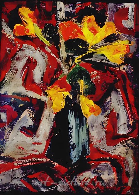 Настурции. Восточный мотив, 2001, картон, масло, 25х20 Собственность автора