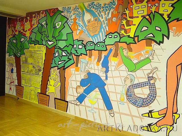 Yoga Party, or the Psychopathic Ants, 2003, acrylic, wall painting, 3 x 8 m. Tretyakov Gallery, Moscow