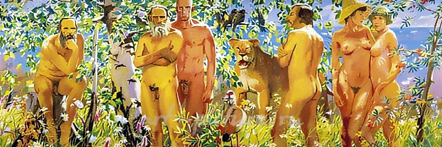 Тотальная живопись, 2002, холст, масло, четыре из 22 холстов картины по 95 х 145 каждый (фрагмент, великие русские писатели)