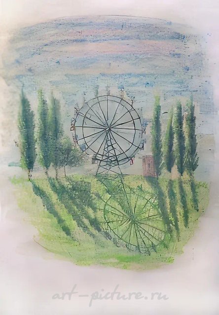 Колесо, 2003, масло на бумаге, 65x60 см