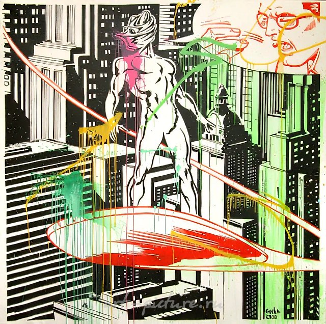 Flying over the City, 2006, canvas, acryl, 210x214