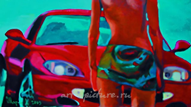Girl with car, 2003, Oil on canvas, 95х171