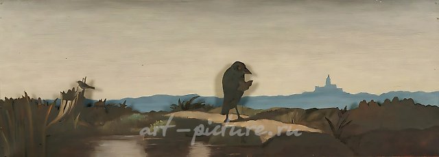 Птица, 1998, масло, картон, 37x100