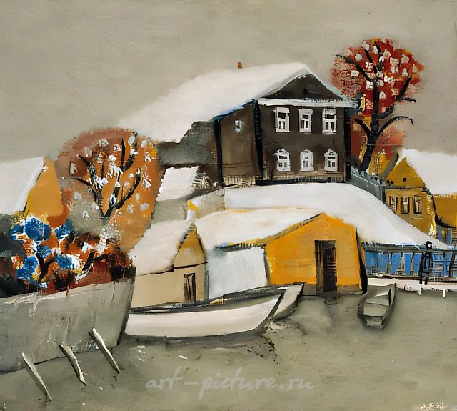 Снег в Староуткинске, 1998, масло на холсте, 60x65