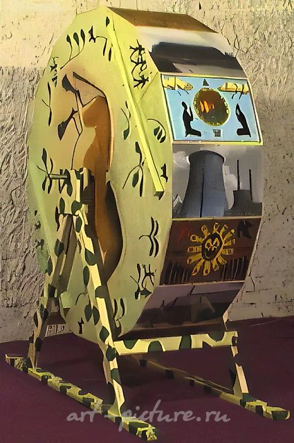 Вечное колесо жизни, 1990, дерево, эмаль, фотография, 180x170x60