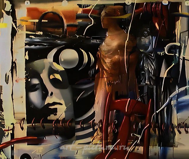 Композиция с красным стулом, 1990, холст, масло, 120х144