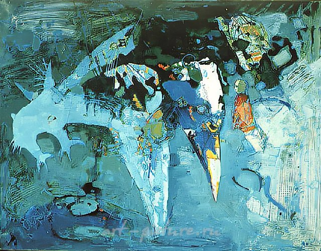 Птенец голубой птицы, 1987, бумага, холст, масло, 101х130
