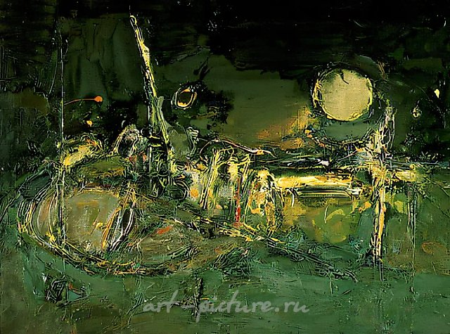 Зеленая стоянка, 1990, холст, масло, 80х100