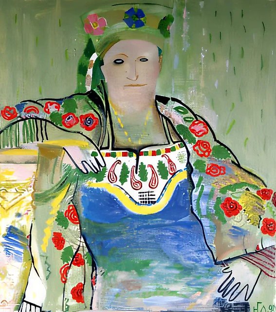 Женщина в русском национальном костюме, 1990, масло на холсте, 90x80