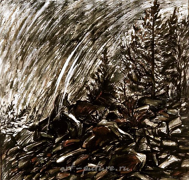 Дождь, 1990, соус, сангина, 60x60, $200