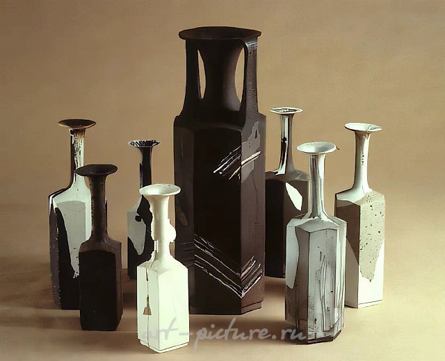 Геометрическая композиция, 1989, фаянс, фарфор, цв.массы, высота 60, 40, 35 Собственность автора