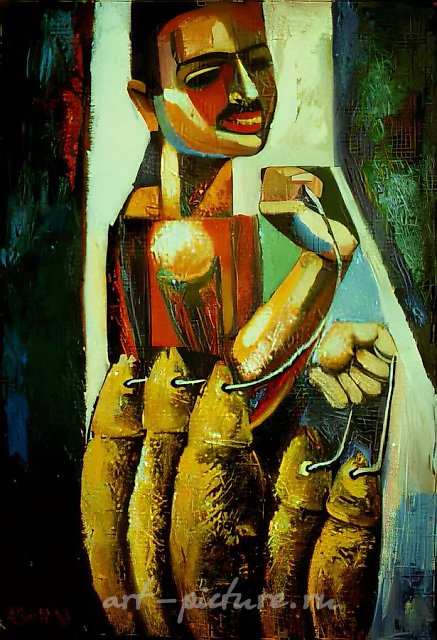 Рыбак, 1990, картон, масло, 60х80 Собственность автора