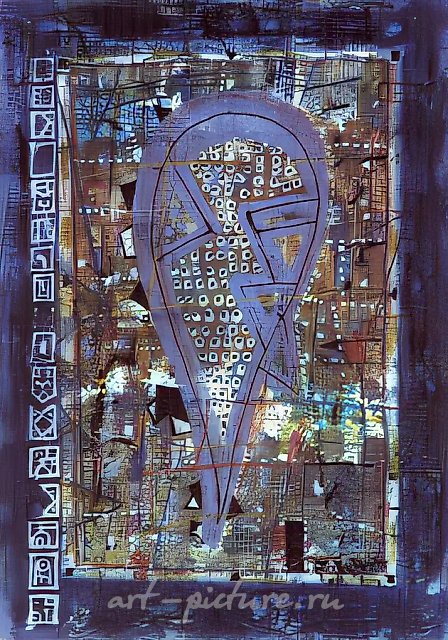 Проповедь 23, 1991, картон, смешанная техника, 50х34