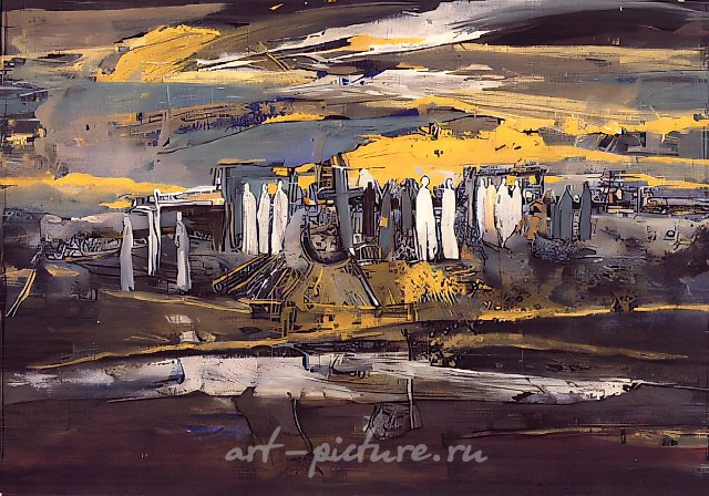 Фигуры (лист из серии), 1981, бумага, темпера, 42x63. Коллекция г-на Левитана, США