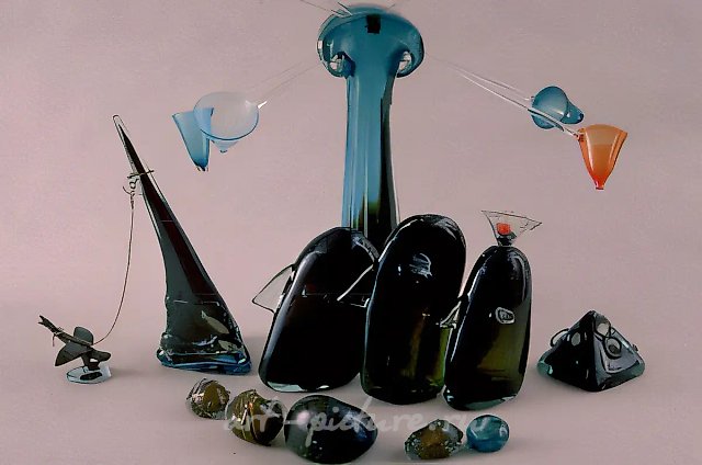 Корабль  (20 предметов), 1991, стекло, гутная техника, высота 55 Работа выполнена в соавторстве с Воликовой Н.В.Собственность авторов