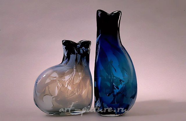 Ночные коты  (2 предмета), 1990, стекло, гутная техника, высота 40 Собственность автора