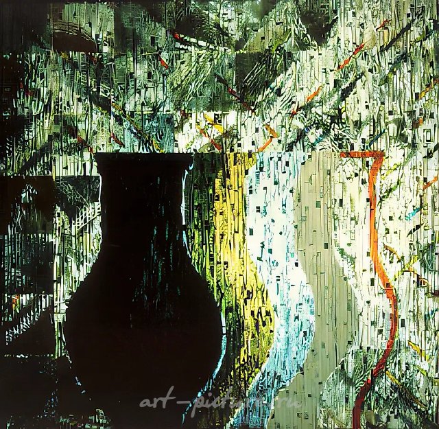 壶的变形，1988年，粘合三层玻璃彩绘，80×80，作者自藏