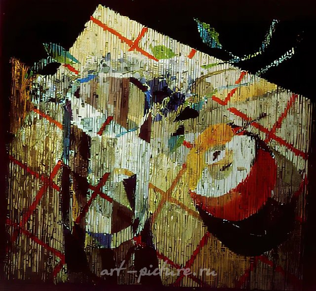 你好，彼得洛夫-沃特金！，1988年，粘贴三层玻璃彩窗，80×80厘米，私人收藏。俄罗斯