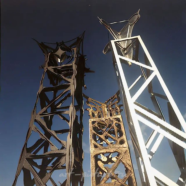 农场 - 柱子，1990年，锻造金属，铸造青铜，3500x3500x10000，位于白俄罗斯博布鲁伊斯克的“博布鲁伊斯克轮胎厂”。