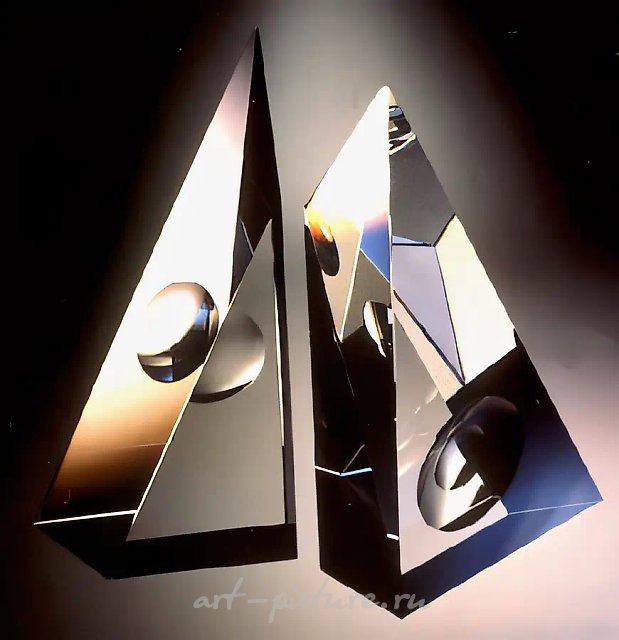 Серебряные пирамиды, 1992, оптич. стекло, шлифование, 260х360х60 Частная коллекция